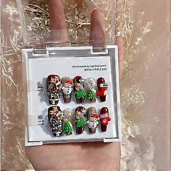 Unhas postiças de Natal com flash Glitter à prova de lascas Unhas postiças à prova de manchas para namorada esposa mulheres e meninas