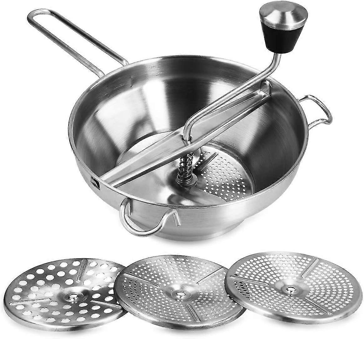 Stainless Steel Pass Sieve With 3 Sieve Inserts - Stir Sieve For Soups, Jams, Smoothies, Baby Food And Sauces - Passe-vite With 3 Discs
