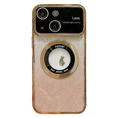 For iPhone 15 Large Window MagSafe Gradient Glitter Electroplating TPU Mobile Phone Case