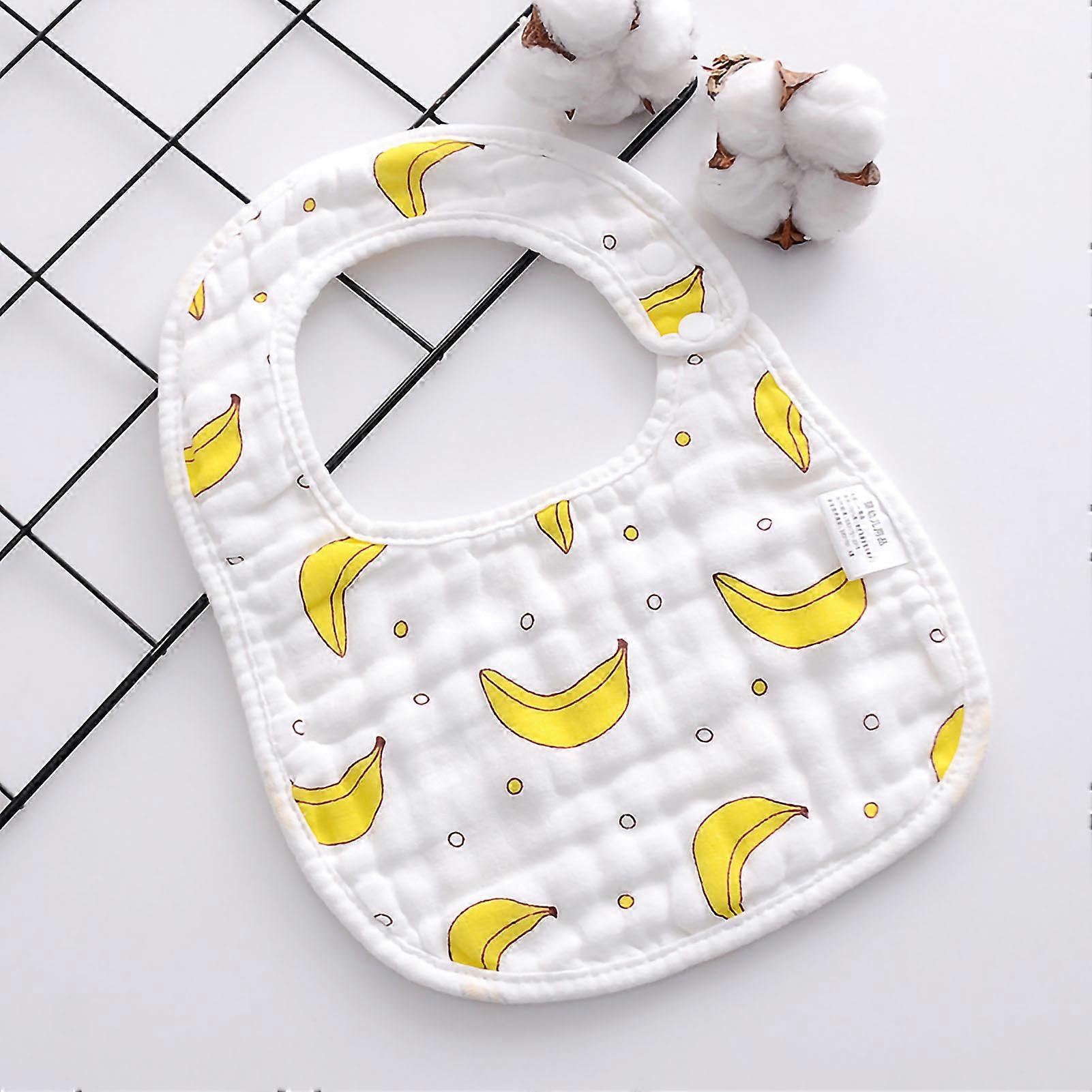 Baby Bib U Shaped Cotton Cute Cartoon Print Adjustable Snap Feeding Saliva Pad for Infants Toddlers Banana