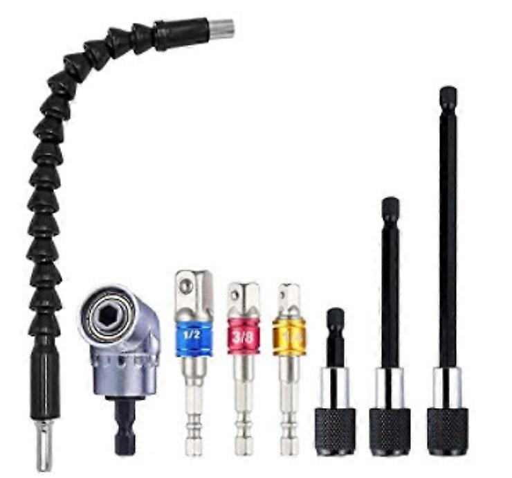 8pcs Flexible Drill Bit Socket Tool, Bendable Drill Bit Extension, 3pcs Drill Bit Holder, 1/4 3/8 1/2" Universal Socket Adapter Set