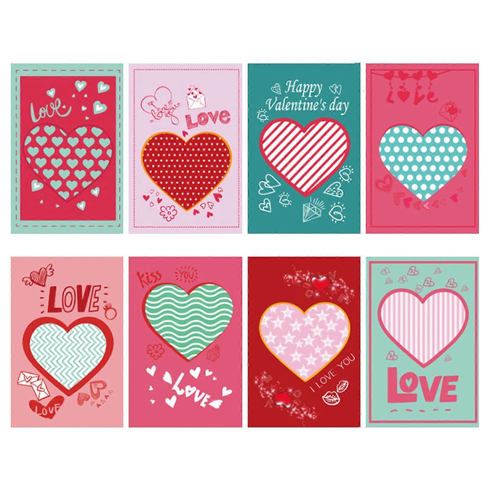 8Pcs/Set Greeting Cards Attractive Exquisite Workmanship Bright Color Heart Print Valentines Love Card for Gift