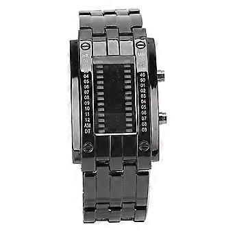Herrenuhr Mode Exquisite wasserdichte Legierung Herren-LED-Uhr mit binärer Zeitmodusanzeige (Herren Silber Schwarz )-ym