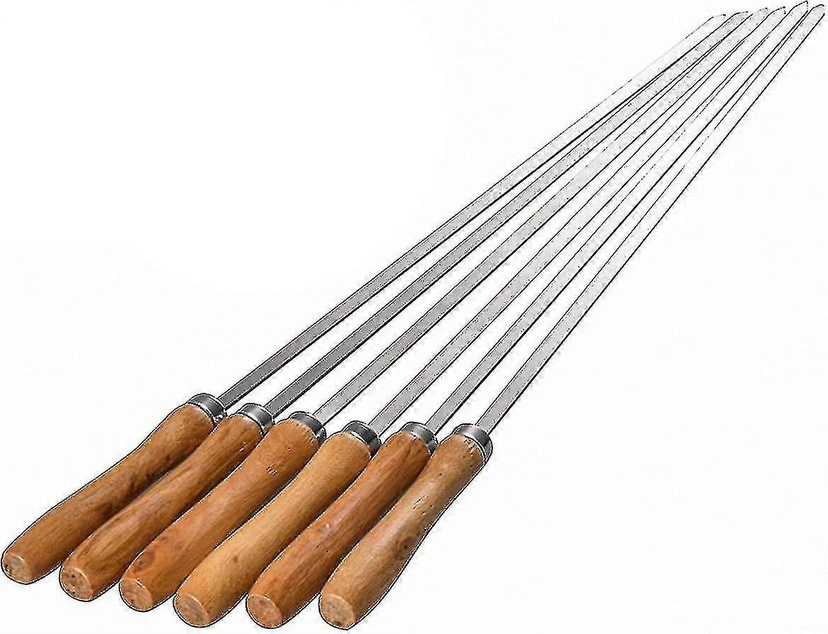 16.5in/42cm Flat Kebab Skewers Stainless Steel Barbecue Skewers With Wooden Handle, Set Of 6