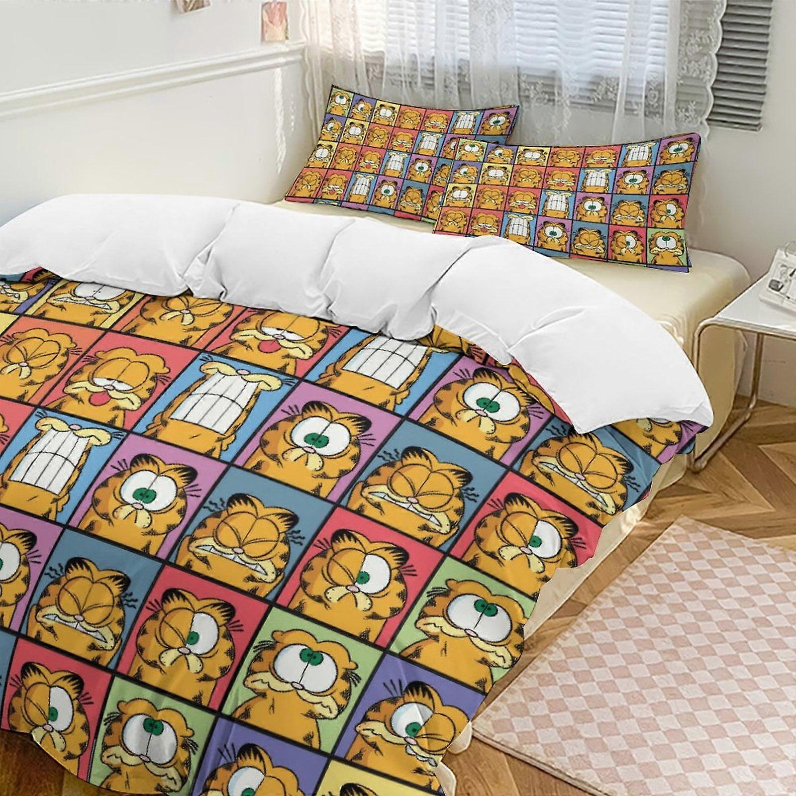 v7081  Bed Sheets Bedding Emo Garfield Comforter Set Soft 3 Pcs Twin Bedding Sets Thicken for All Season, 1 Comforter  2 Pillow Shams  Bed Sheets  yuq