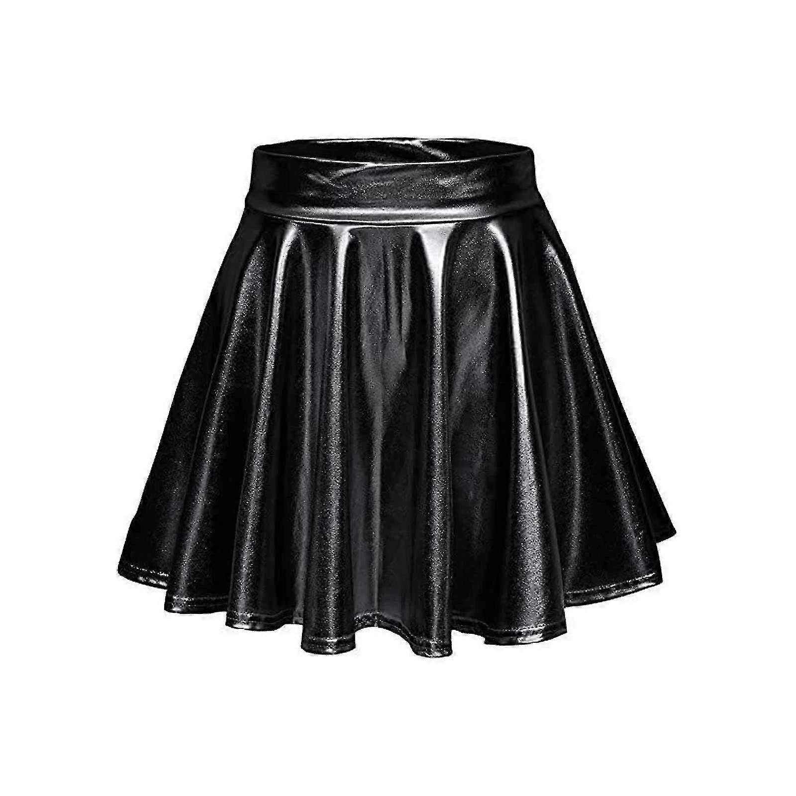 لامعة معدنية المتزلج تنورة أزياء اندلعت عالية الخصر تنورة صغيرة، تنورة مطوي للنساء S-XL - Snngv