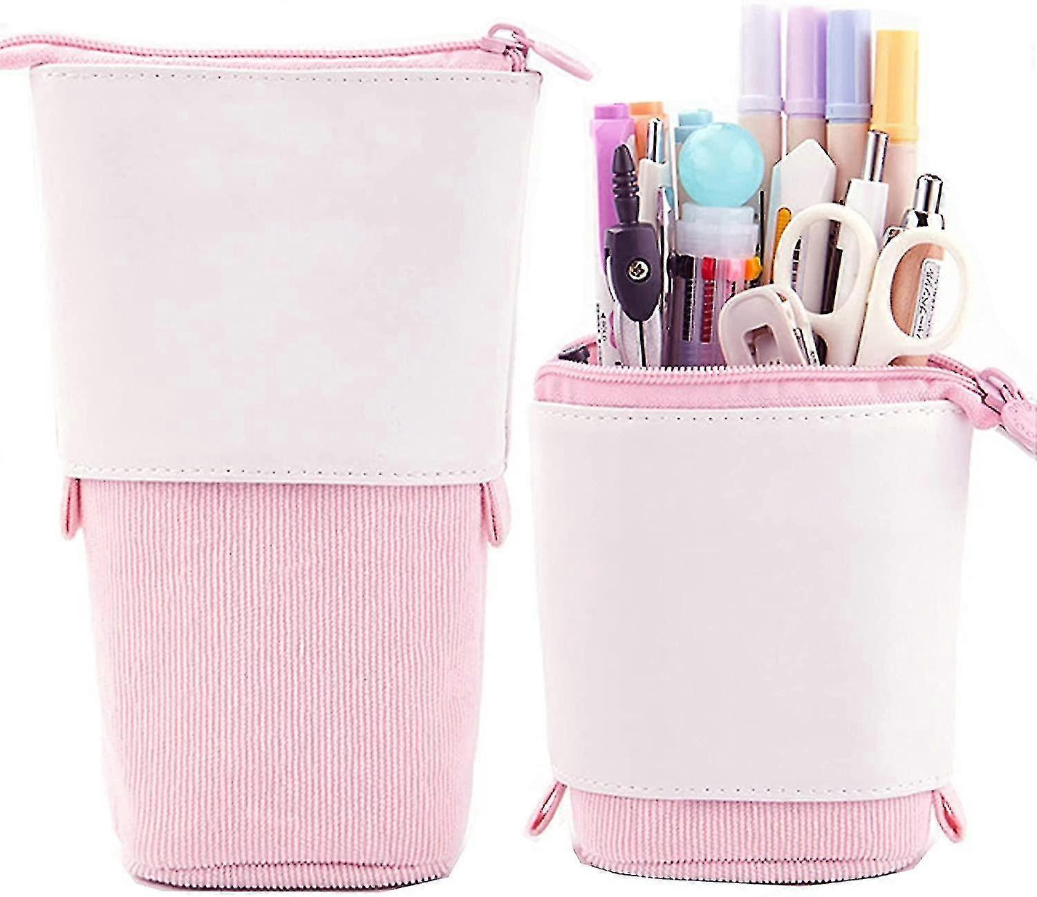 Telescopic Stand Stationery Box, Pu Corduroy Vertical Retractable Transformer Bag Colorful Storage Bag, Perfect For Christmas Holiday Gift Cosme