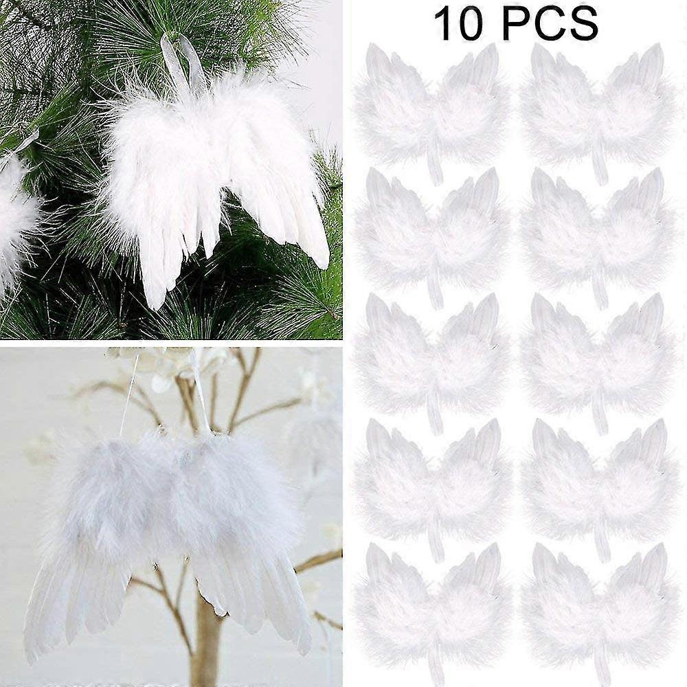 10 Pcs Mini Guardian Angel White Angel Feather Wings, Christmas Tree Hanging Ornament Decoration For Party And Wedding Decoration