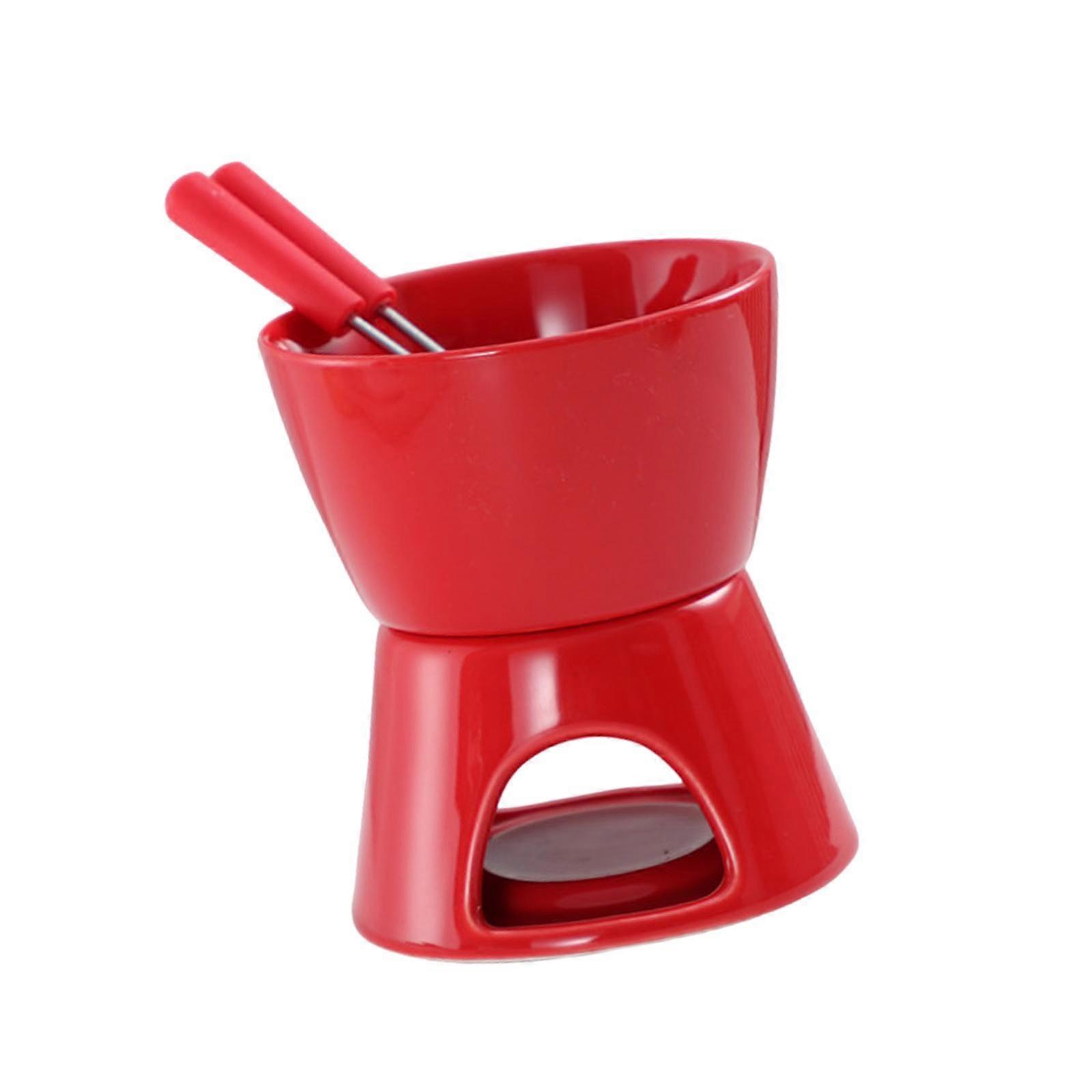 Chocolate Fondue Pot Broth with 2 Fork Candy Tea Light Porcelain Melting Pot
