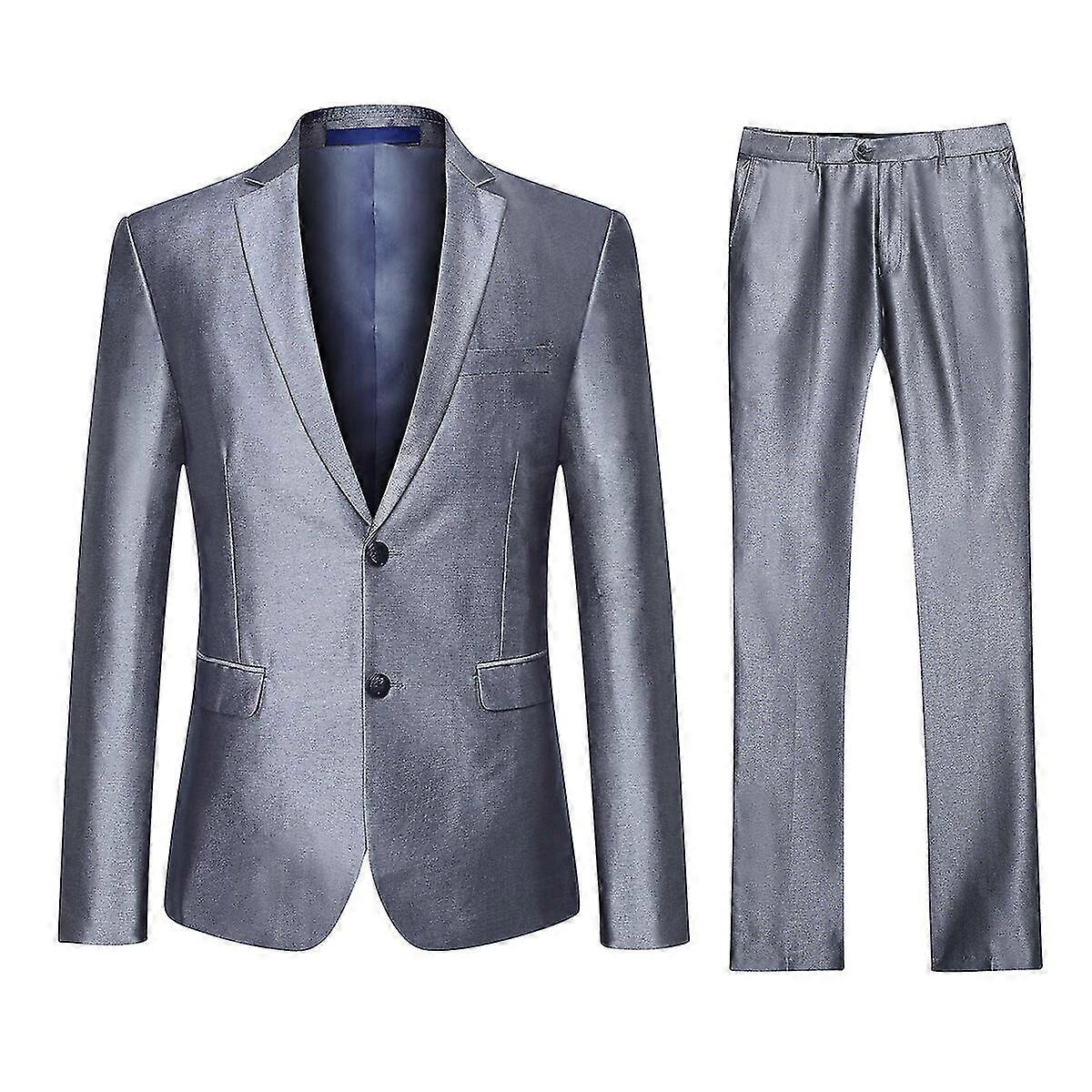 VAWAN Mens 2-piece Business Solid Two Buttons Slim Fit Suits Blazer&Trousers