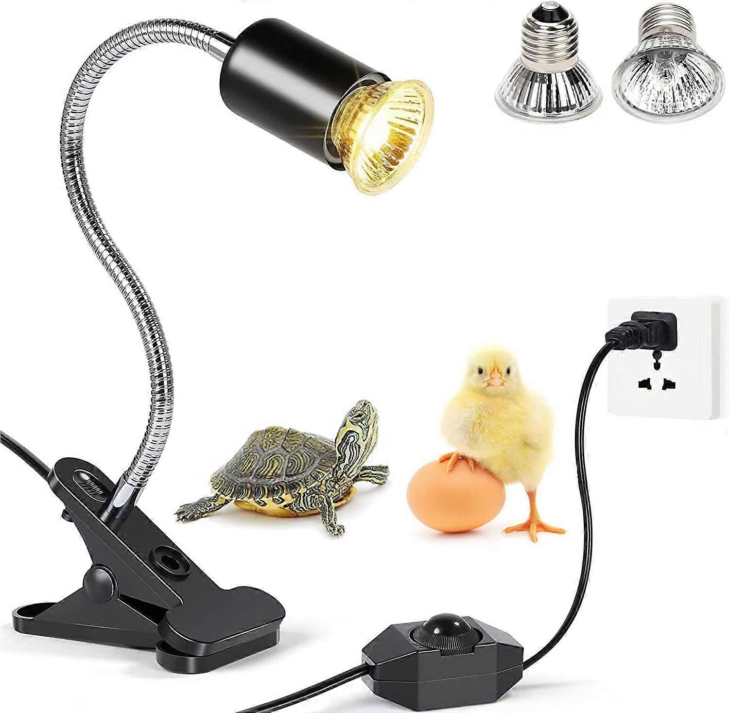 Turtle Heat Lamp, Reptile and Amphibian Lamp with 2 x 25W/50W Basking Spot UVA UVB Bulb and 360 Swivel Clamp suitable for Turtle, Snake, Lizard, Cocka