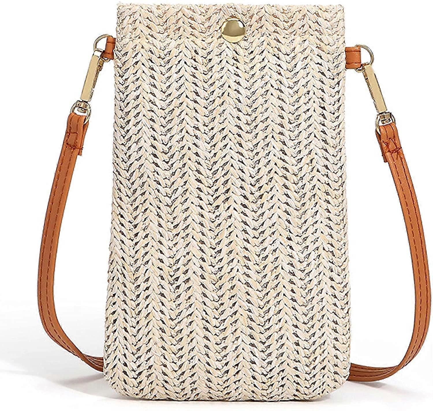 Axelväskor, kvinnors avslappnade vävda halmvävda väskor, vävda axelväskor, mobiltelefonväskor
