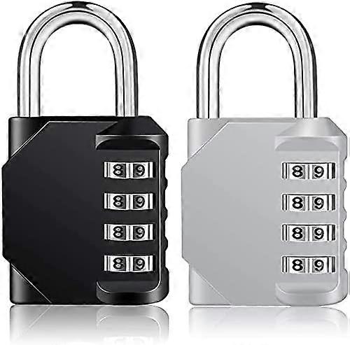 (2 Pieces Black Silver) Padlock Combination Lock Locker 4 Digit Numeric Code Lock for Gym Padlock Combination Lock Weatherproof Combination Lock for C
