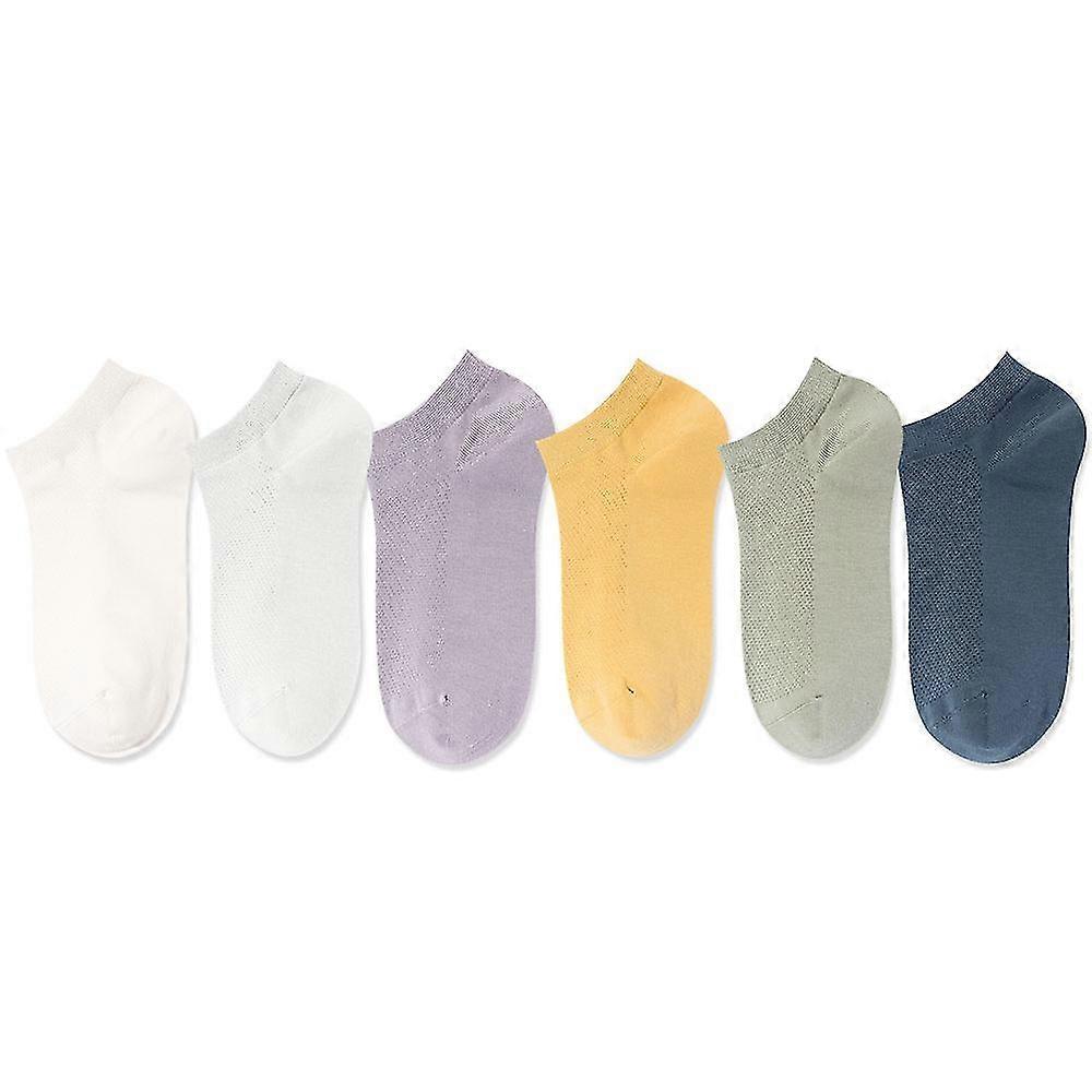 Women's Ultra-thin Socks Bamboo Shallow Sleeveless Breathable Low Ankle Deodorant Arch Support Mesh Socks 6 Pairs