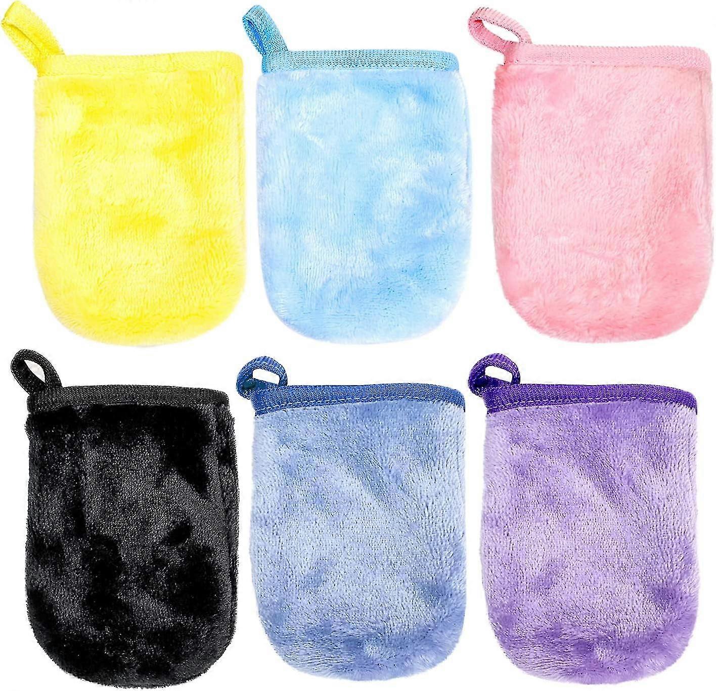 6 قطع من قفازات مزيل مكياج الفانيلا ، أغطية أصابع التنظيف ، مناشف قابلة لإعادة الاستخدام ، قفازات دش حلقية ، قفازات غسيل ناعمة (9 * 13 سم)