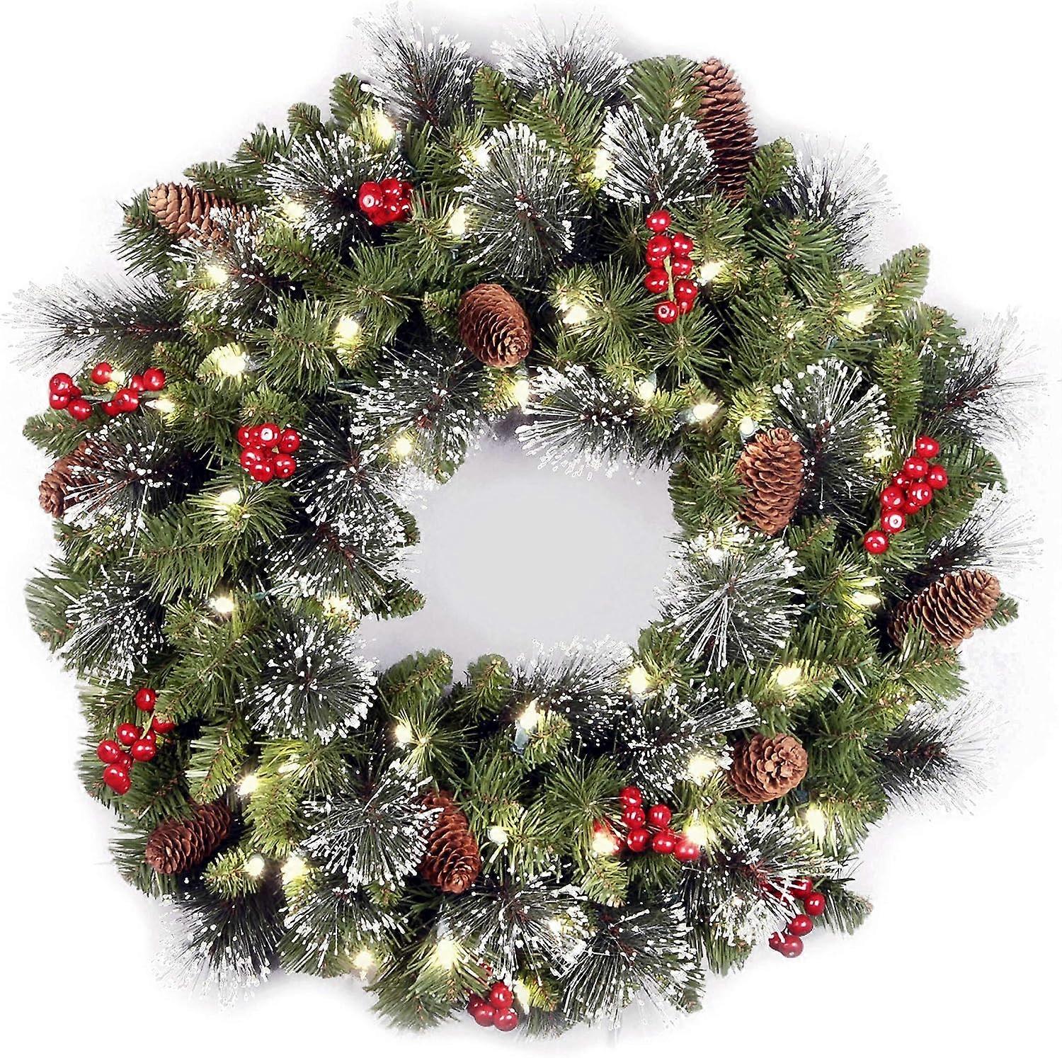 Pre-lit Artificial Mini Christmas Tree, Green & Pre-lit Artificial Christmas Wreath| Flocked with Mixed Decorations and Pre-strung White LED Lights