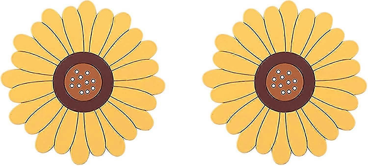 Sunflower Beverage Coasters 2-pack, Silicone  (4", Yellow)-CE