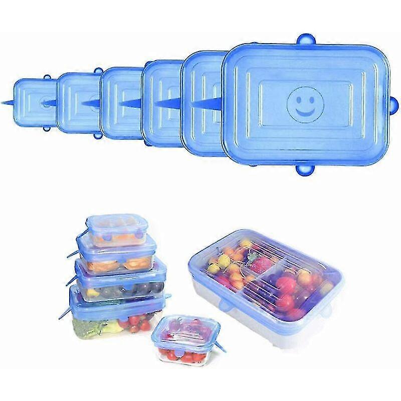 6 Pieces Rectangular Sicone Lids, Bpa Free Sicone Stretch Lids, Universal Lid In 6 Different Sizes For Bowls, Cups, Cans.