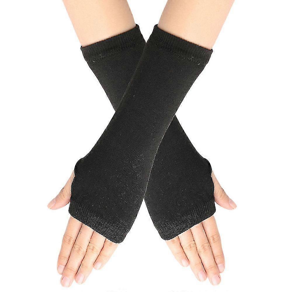 2pairs Knitted Fingerless Gloves Wrist With Finger Holes Warmers Warm Winter Mittens Long Gloves