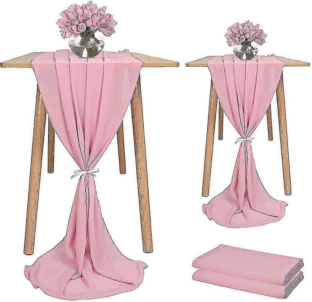 2 Pcs Chiffon Table Runner 28x120 Inch Romantic Wedding Runner 10ft Pink