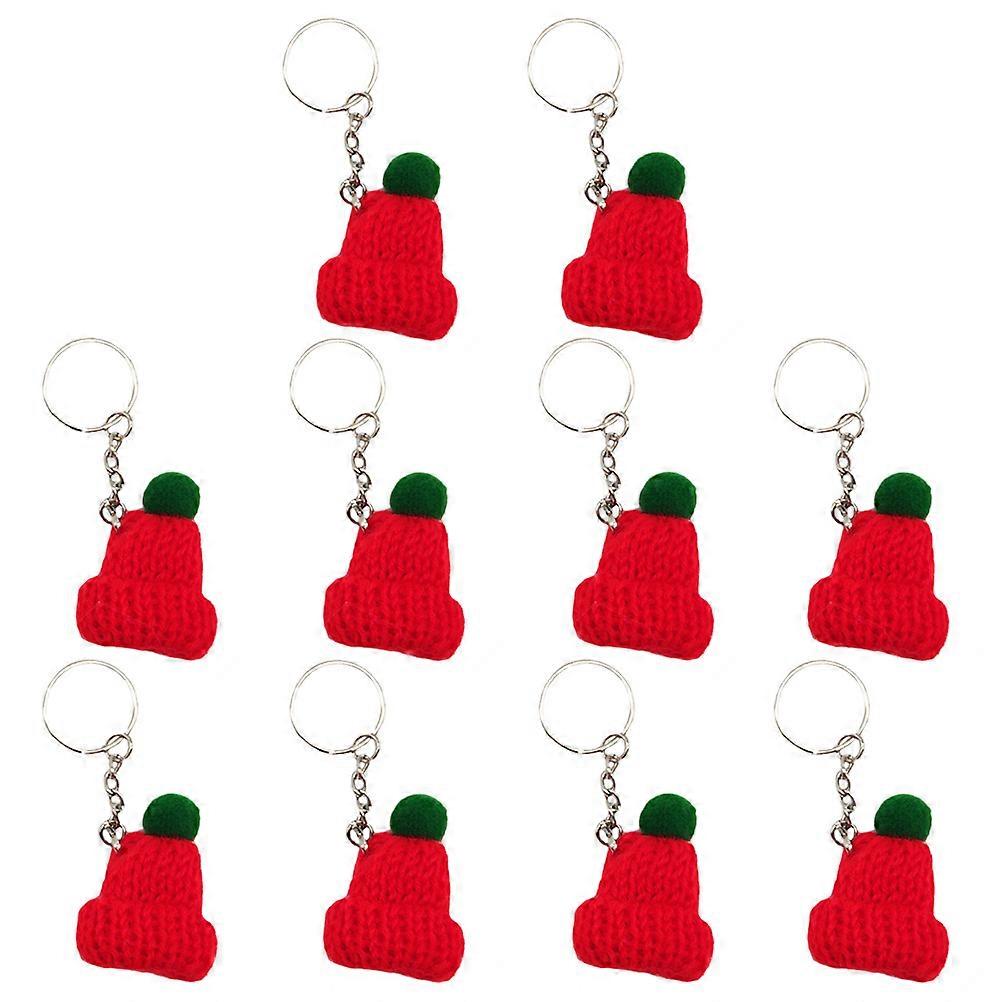 10 Pcs 1 Set Adorable Knit Hat Shape Key Chains Crafted Key Decors (Red 2)
