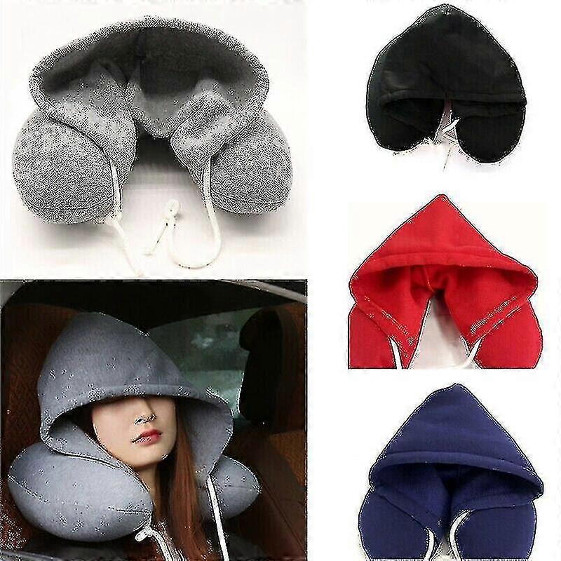 New Soft Hooded U-shape Neck Travel Pillow With Hat Neck Pillow Travel Office Nap Car Airplane Sleep Travel Neck Cushion