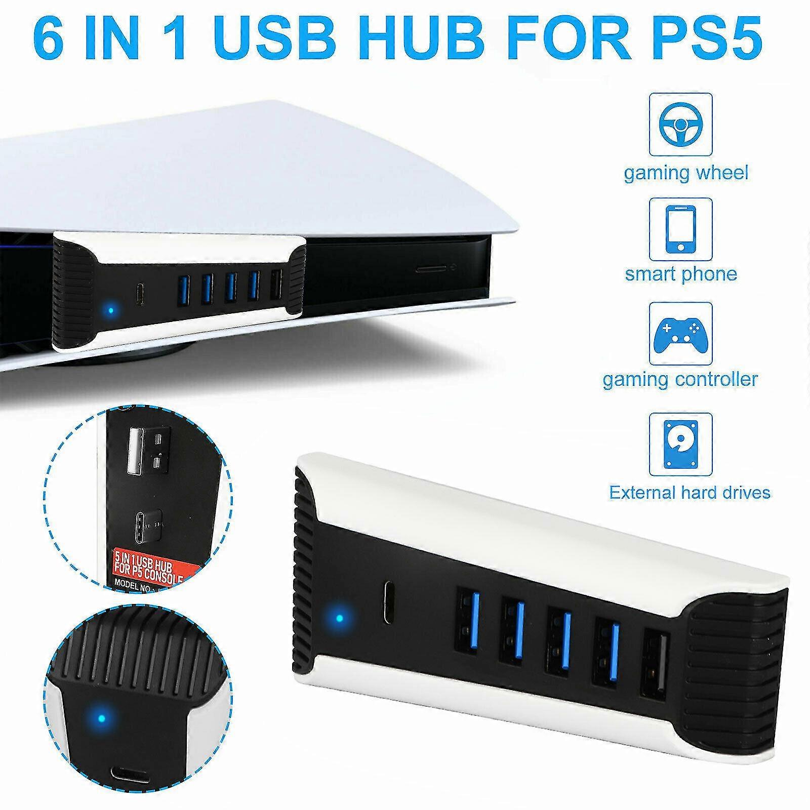 5 Ports USB Hub Adapter High Speed Splitter+Type-c for PS5 Console/PS5 Ultra HD