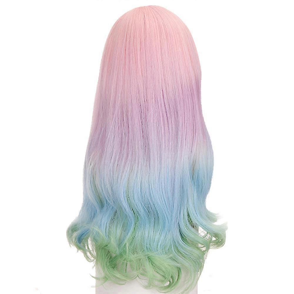 Women's Tri-color Gradient Micro Curl Head Set Wavy Curl Wig Hair Wigs1pc-colourful