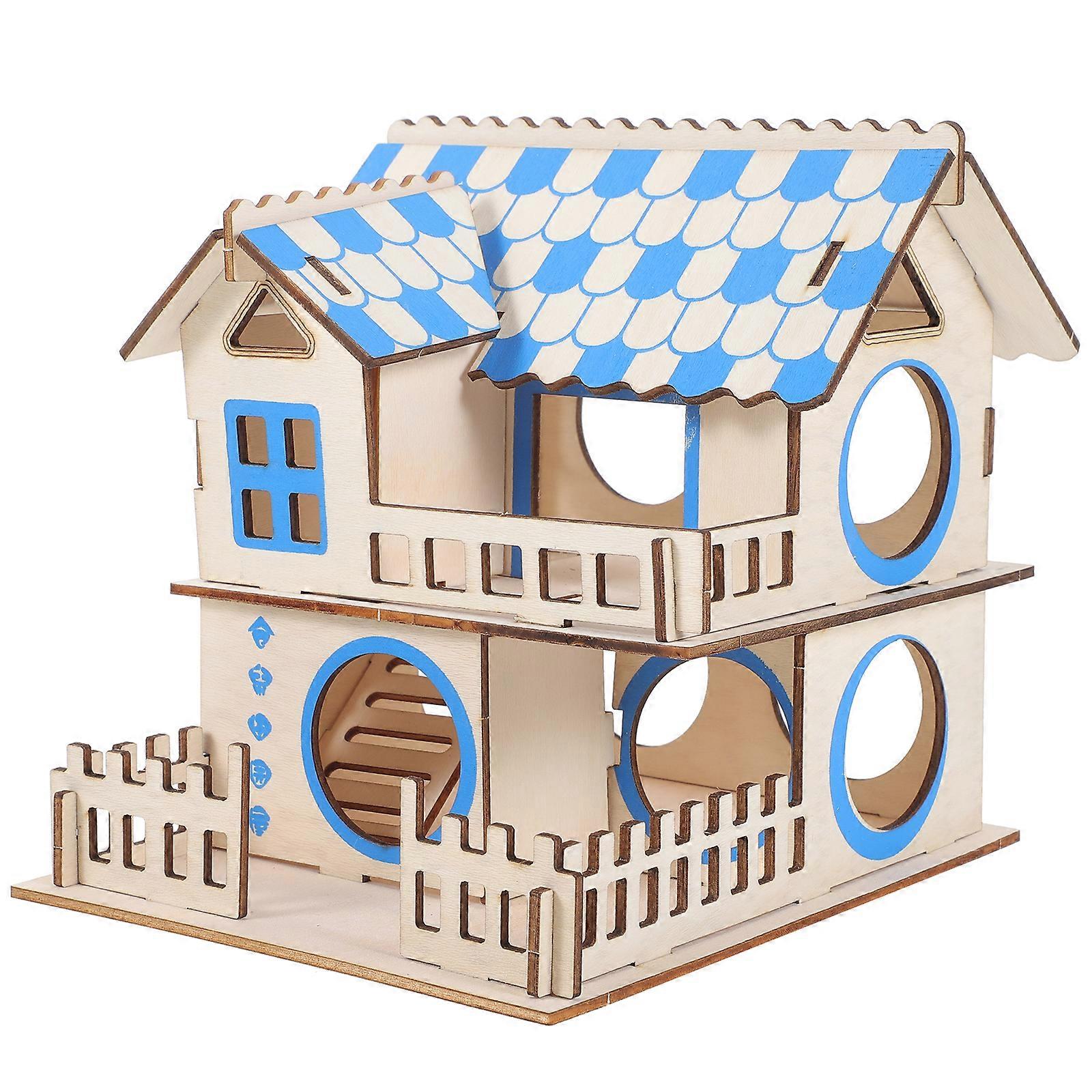 1PC Log Wood Hamster House Double-layer Storey Detached Villa (Double-layer)