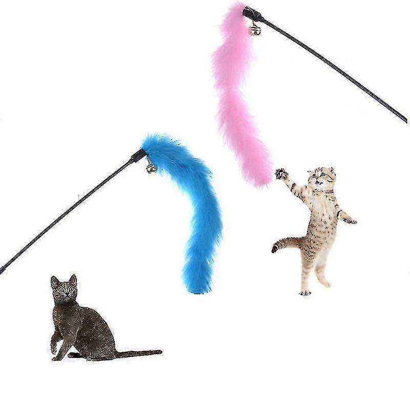 Pet Cat Teasing Stick Pompom Feather Toy 1pc