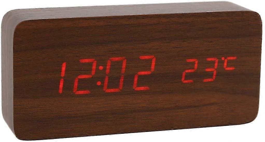 Wooden Digital Clock - Multifunction Led Alarm Clock With Time / Date / Temperature Displa
