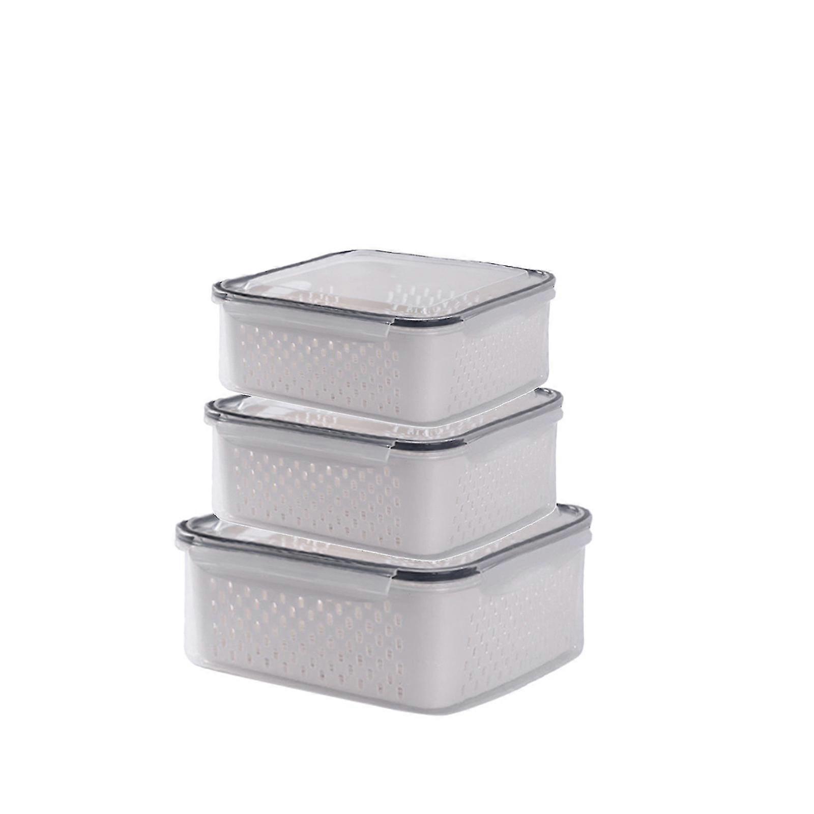 3 Pack Fruit And Vegetable Storage Containers For For Fridge Draining Fresh Container 3 In 1 Product Storage Container With Lid And Colander