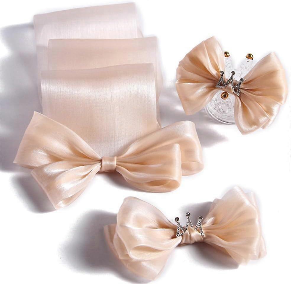 22 Yards 1 1/2 Inch Champagne Sheer Ribbon Transparent Organza Mesh Ribbon Polyester Soft Chiffon Clear Fabric Ribbons Bulk for Gift Wrapping Christma