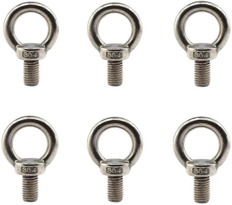 304 Stainless Steel M10 Lifting Rigging Eyebolt Ring Shaped with Standard Length of Thread Pack of 6 pcs
