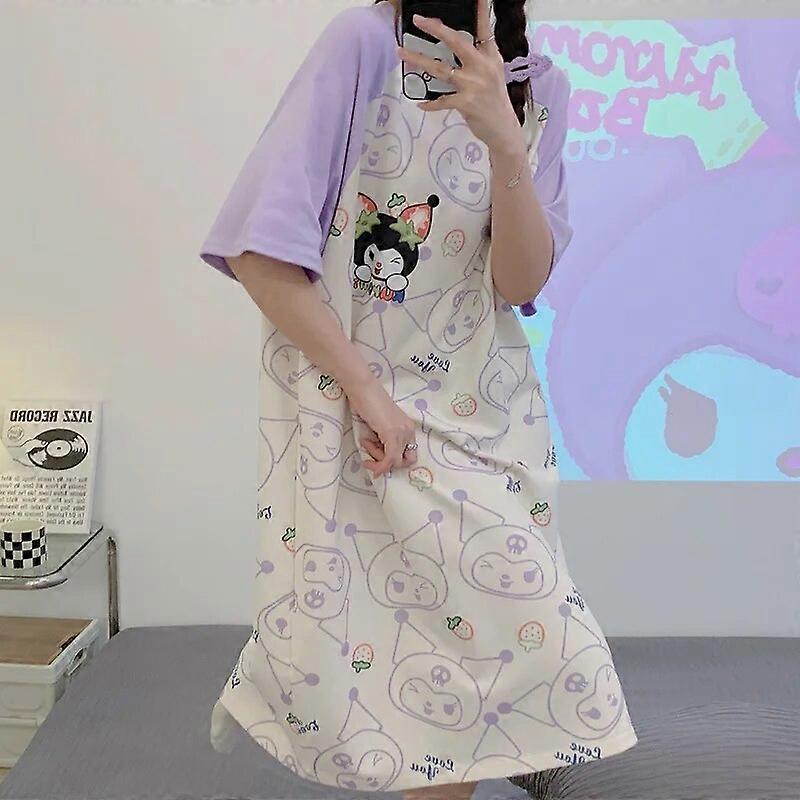 سانريوس كاواي أنيمي كورومي سينامولول لطيف الكرتون فستان نوم نسائي فضفاض متوسط الطول قطن بيجامة ملابس منزلية هدية عيد ميلاد