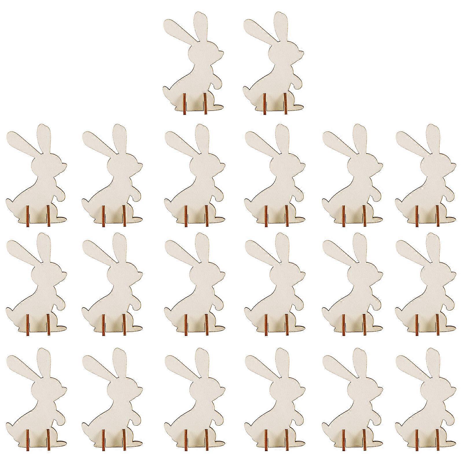 20Pcs Easter Bunny DIY Accessories Easter Party DIY Toys Wood Easter Decorations