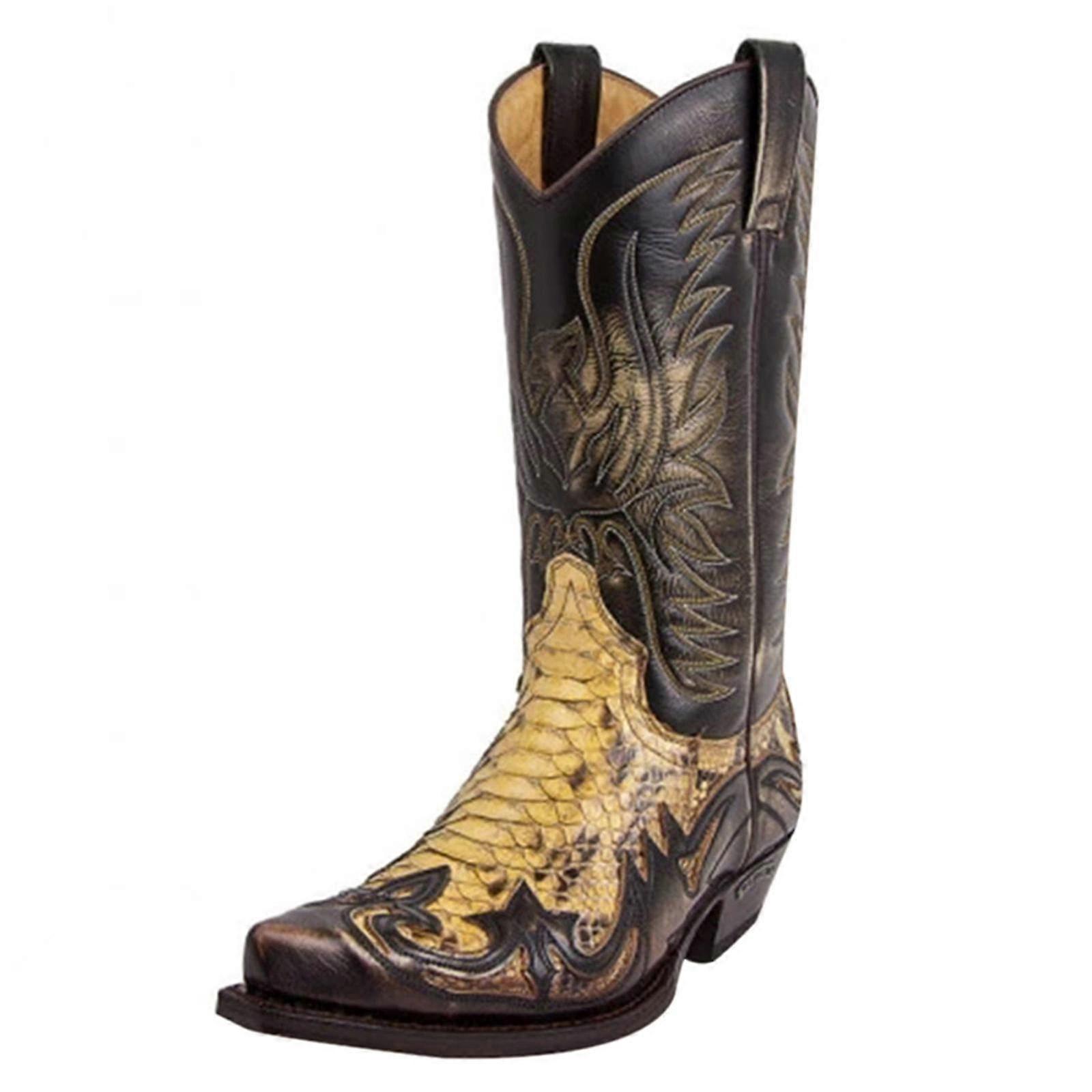 Bottes western en python avec broderie colorblock pour homme, chaussures modernes et tendance
