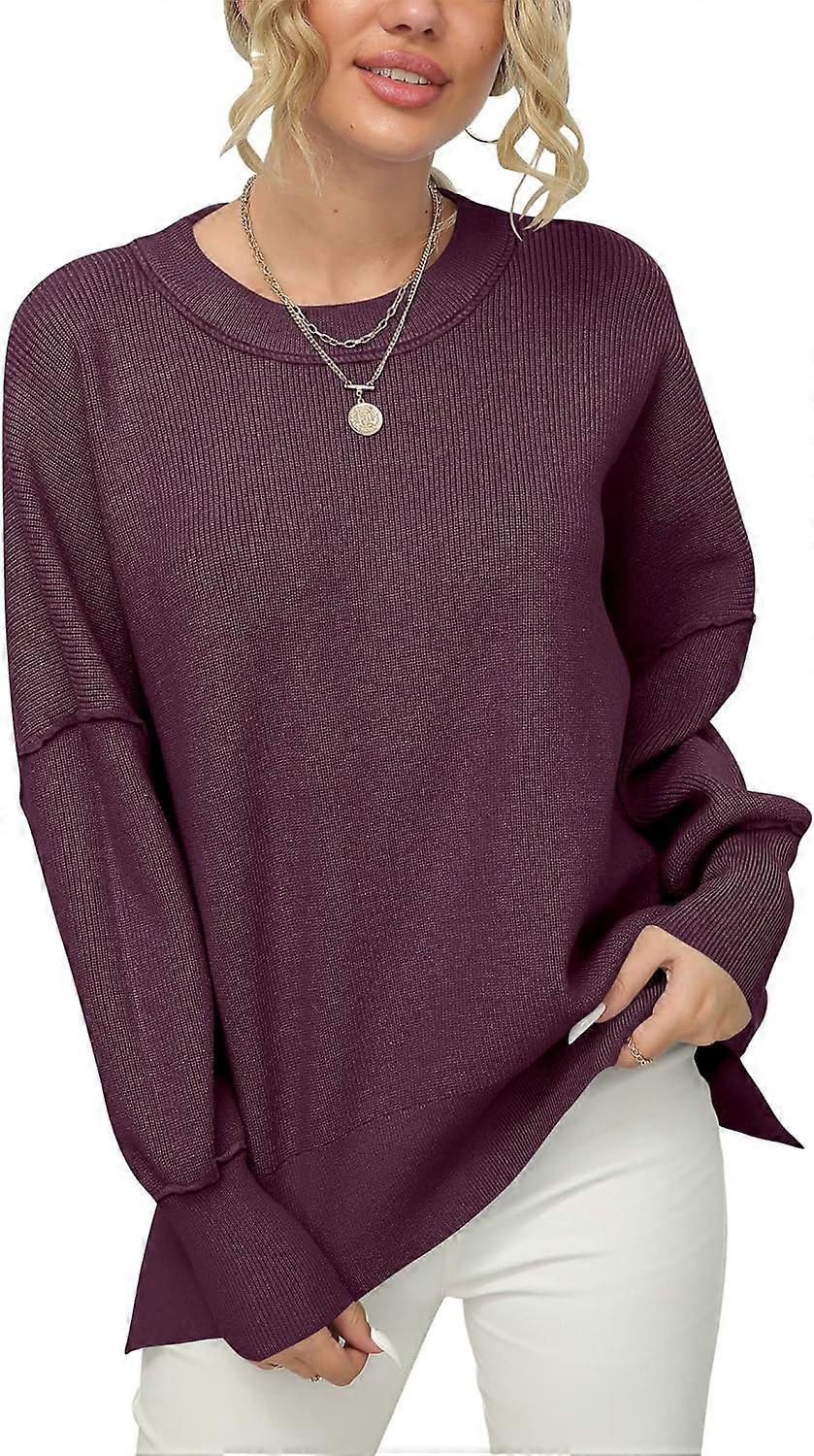 Women's Crewneck Batwing Sleeve Oversized Ribbed Knit Pullover Sweater Top