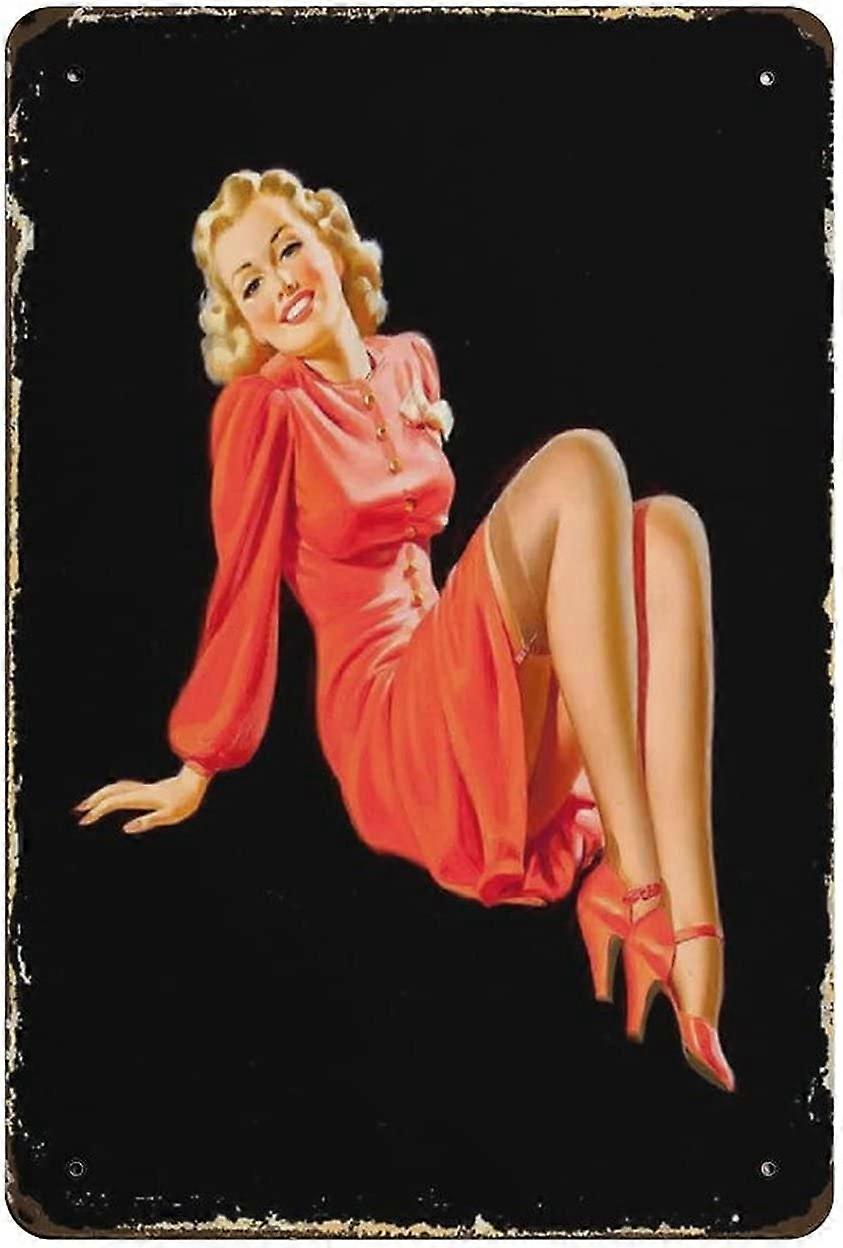 دبوس فتاة القصدير تسجيل لوحة معدنية الفن شنقا الحديد اللوحة الرجعية المنزل المطبخ حديقة المرآب ديكور الجدار 16 "x12"