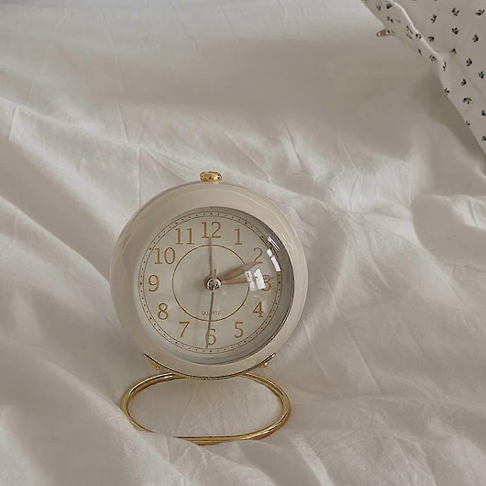 Alarm Clock Cream Color Desk Clock Bedroom Clock Nordic Style Retro Student Quiet Desk Small Alarm Clock (White)
