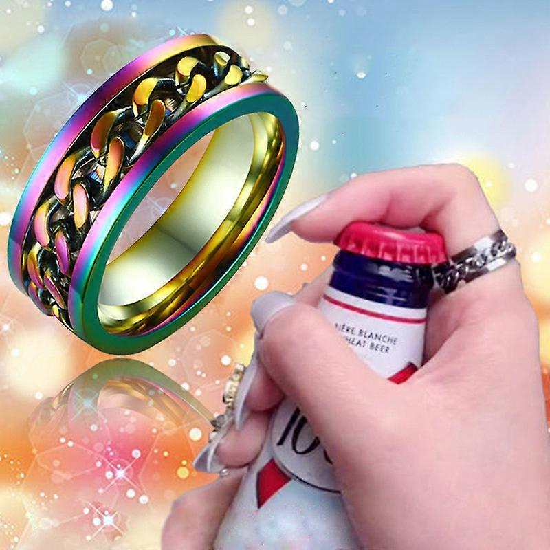 Ring Men's open Beer Bottle Cap Can be rotated chain ring can be rotated titanium steel ring