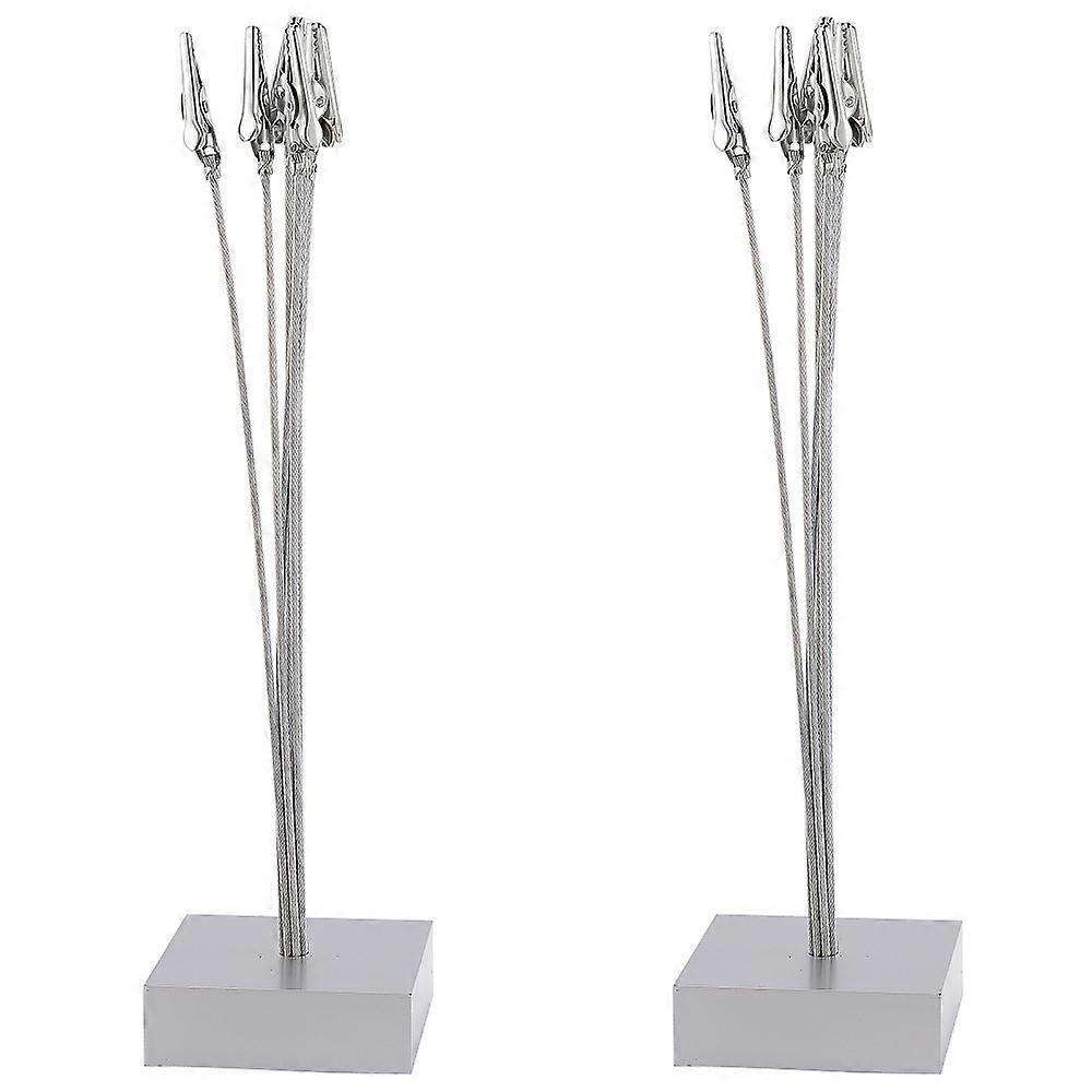 2pc Square Crocodile-Mouth Vertical Photo Folder Multi-Head Card Holder Desktop Photo Folder Resin and Iron Matte Platinum Color 63x63x244mm