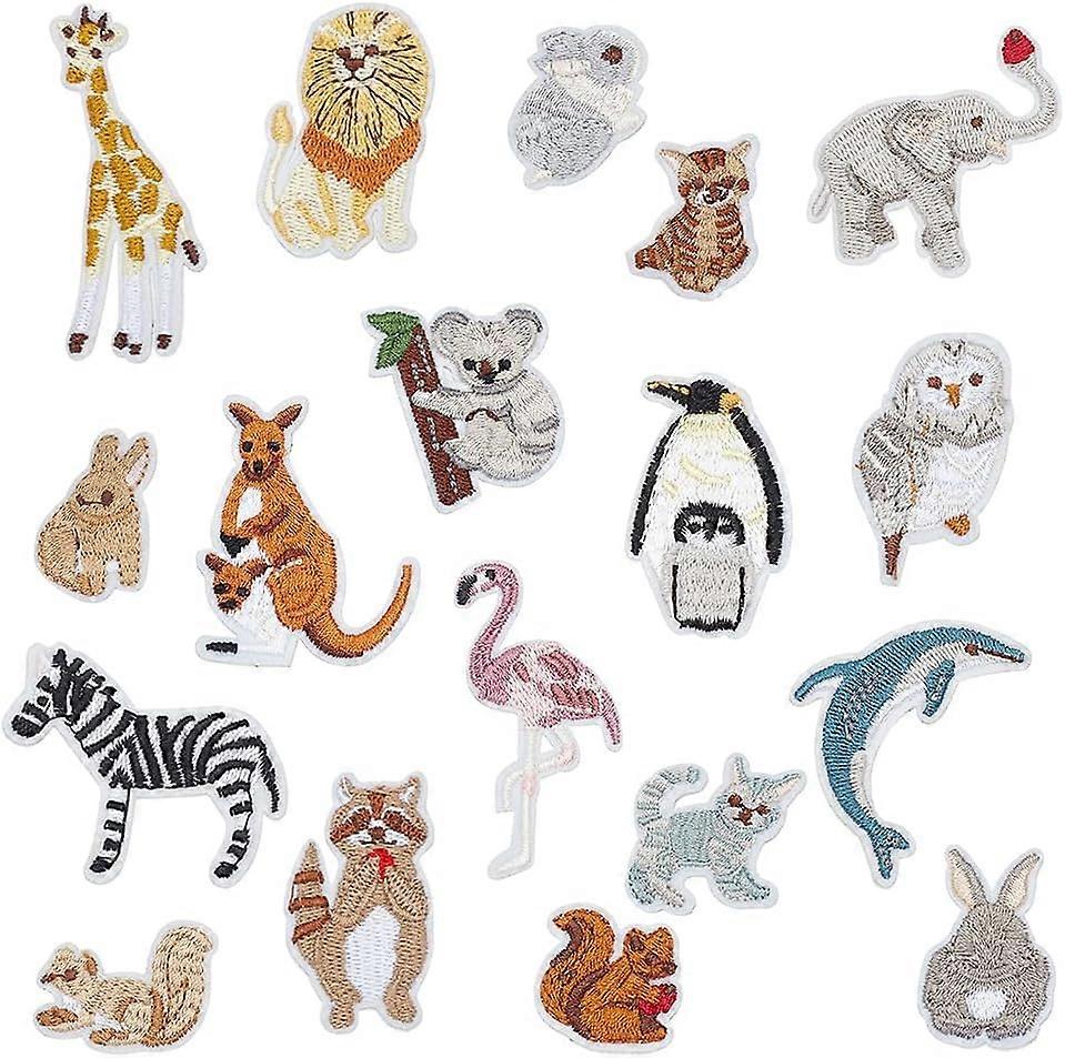 18 Style Animal Embroidered Patches 18pcs Zoo Animals Iron on Patches Dog Cat Squirrel Zebra Elephant Lion Penguin Flamingo Rabbit Sewing Patches for 