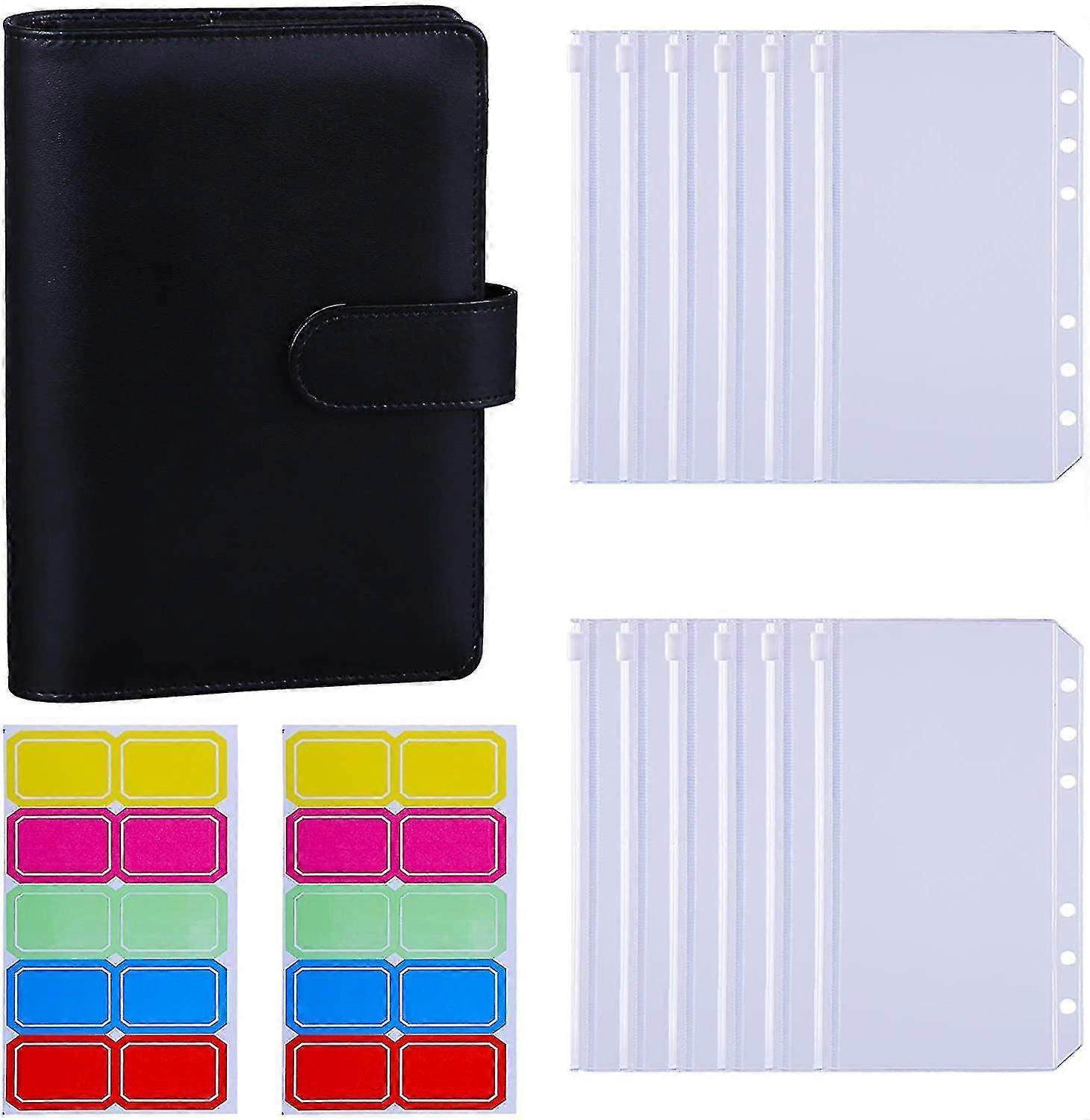 12pcs A6 perm lommer løs blad vesker 6 ring bindemiddel kontant budsjett konvolutter system, A6 pu lær bindemiddel sett