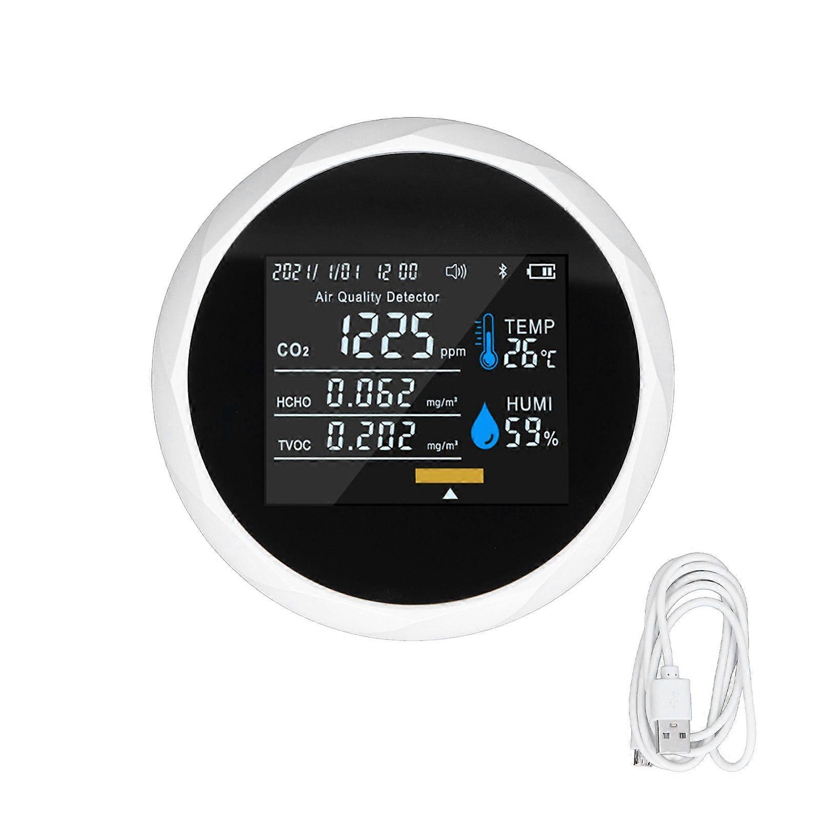 Air Quality Monitor Real Time Intelligent Color Screen Display USB Charging Portable Digital Air Quality Detector 5VWhite