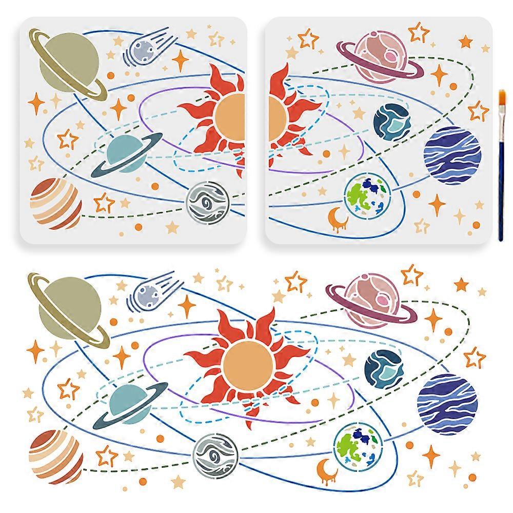 1Bag 2pcs Planet Galaxy Star Stencil 21.410.5inch Splicing Large Outer Space Theme Stencils with Paint Brush Celestial Planetary Orbit 11.811.8inch Te