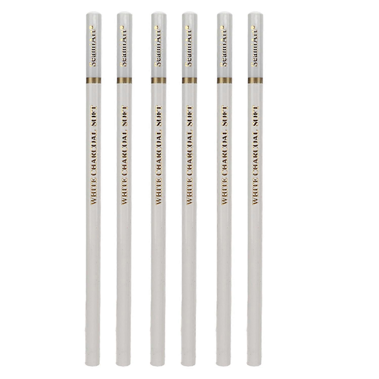 6 Pcs White Charcoal Pencil Non Toxic Environmentally Friendly Sketch Soft Medium Hard High Gloss Wh