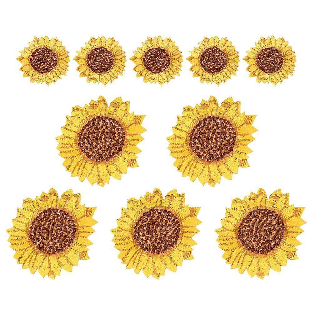 10pcs Embroidery Sunflower Patches DIY Applique Decorative Cloth Paste for Backpack Clothes Scrapbook (Small+Large)