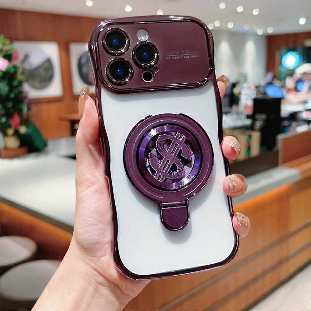 For iPhone 16 Pro Max Case TPU Clear Case Dollar Pattern Kickstand Phone Cover Wave Frame