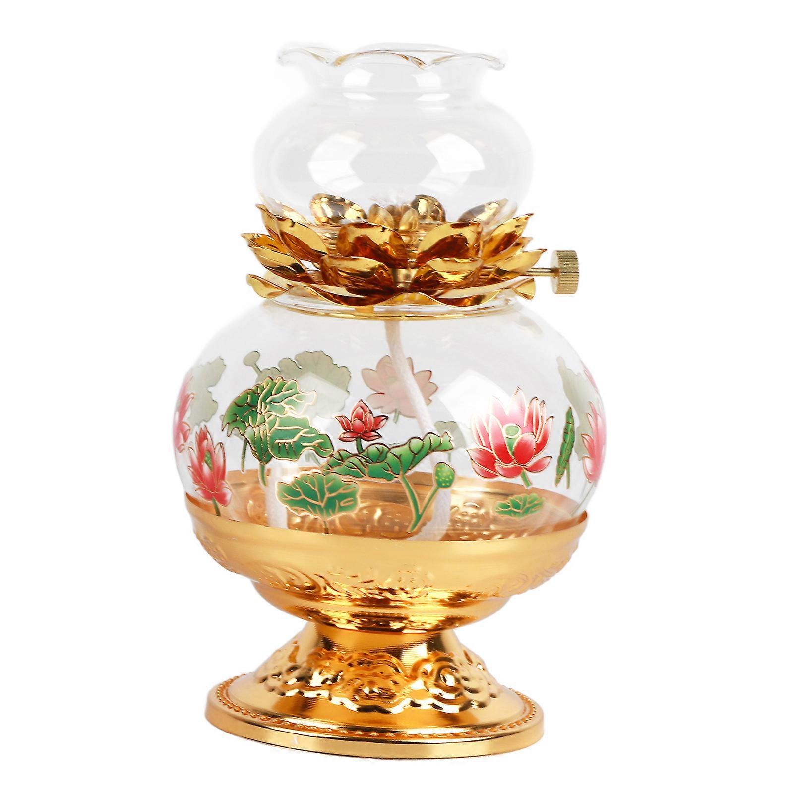 Kerosene Buddha Lamp Classical Flower Shape Retro Elegant Light for Home Decor Temples Vintage Style Antique Finish